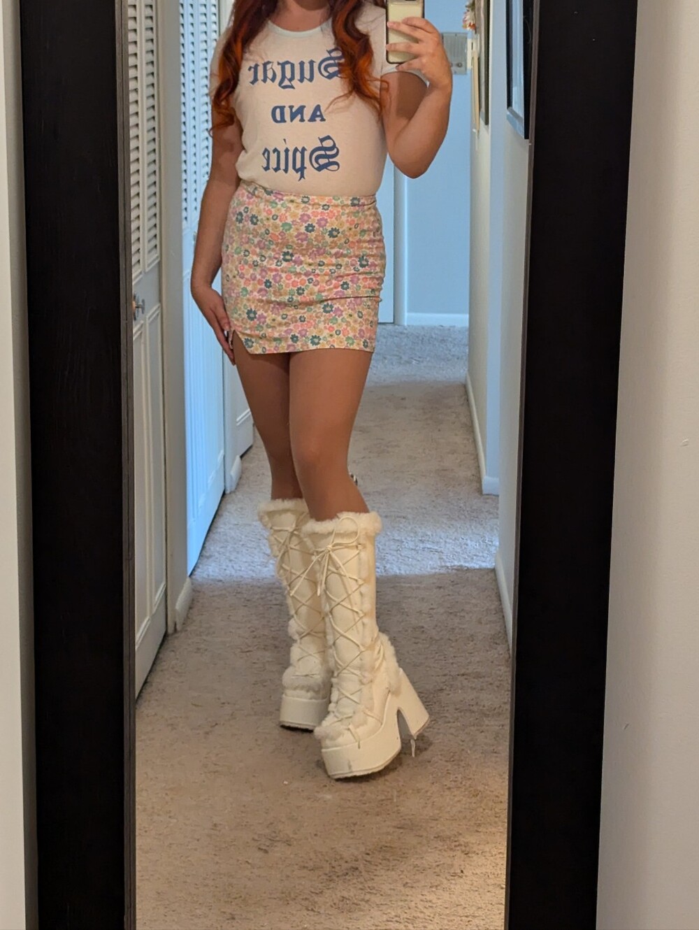 Demonia Camel-311 White Knee-High Platform Boots